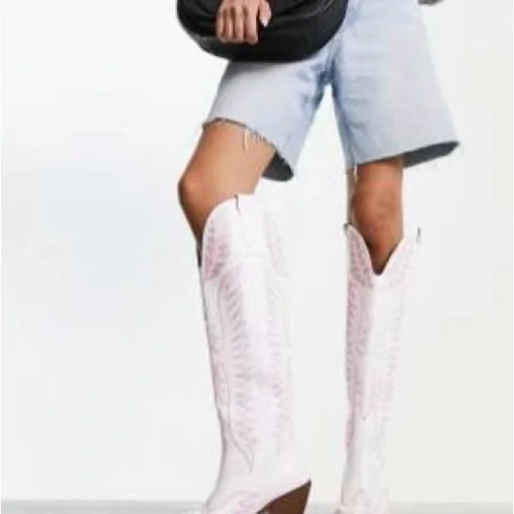 ASOS White Over-the-Knee Western Boots - Picture 1 of 5
